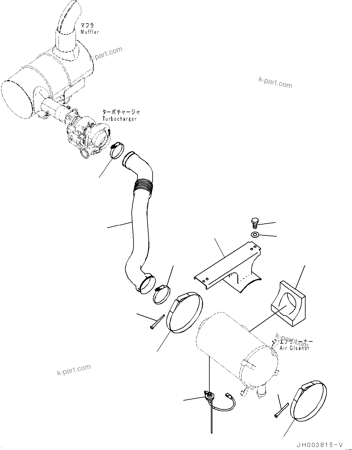 Komatsu parts book diagram for PC200-8M0 / PC200LC-8M0 S/N B50001 AND UP: AIR INTAKE CONNECTOR, AIR CLEANER RELATED PARTS
