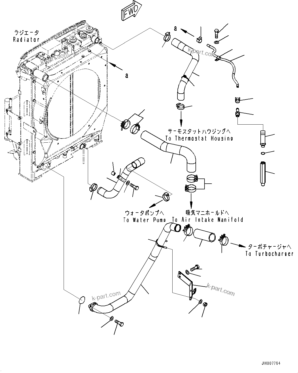 Komatsu parts book diagram for PC200-8M0 / PC200LC-8M0 S/N B50001 AND UP: COOLING SYSTEM, AFTERCOOLER PIPING