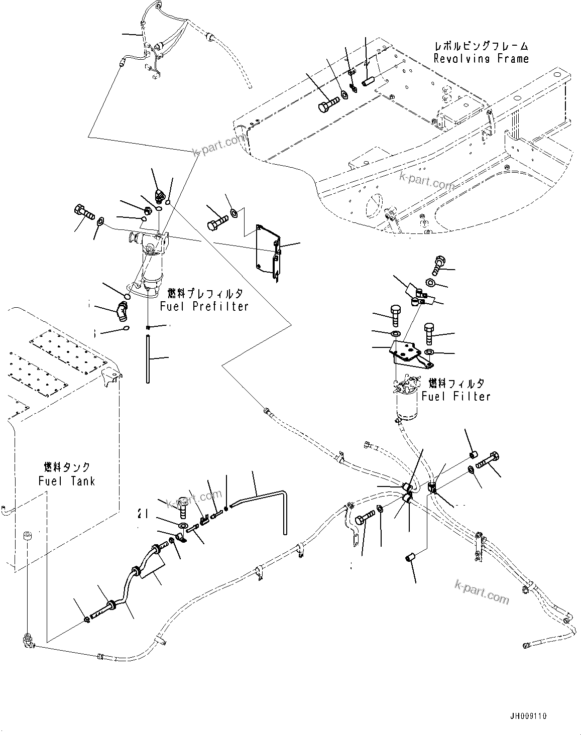 Komatsu parts book diagram for PC200-8M0 / PC200LC-8M0 S/N B50001 AND UP: FUEL SUPPLY PIPING, DRAIN PIPING