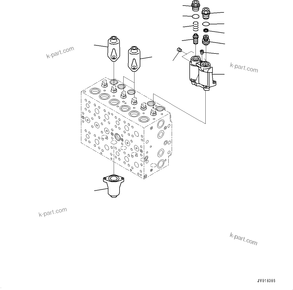 Komatsu parts book diagram for PC200-8M0 / PC200LC-8M0 S/N B50001 AND UP: CONTROL VALVE, 6-SPOOL, LOCK (3/19)