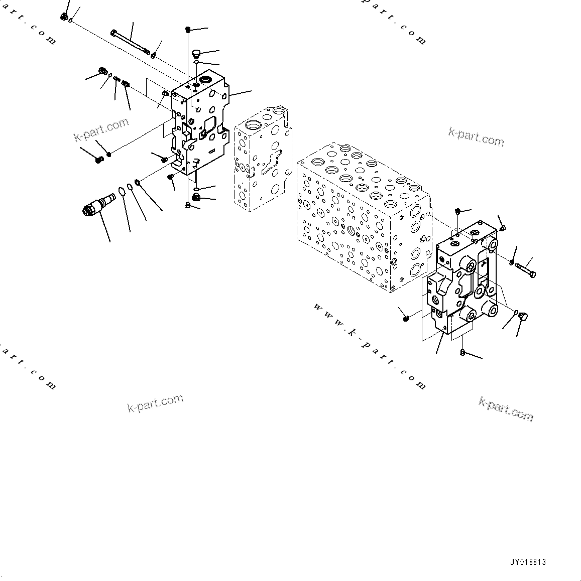Komatsu parts book diagram for PC200-8M0 / PC200LC-8M0 S/N B50001 AND UP: CONTROL VALVE, 7-SPOOL, WITH 1-SERVICE VALVE (7/20)