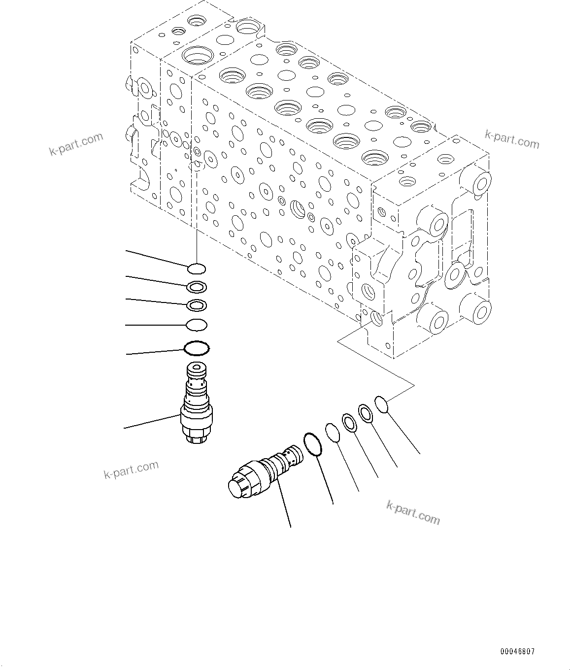 Komatsu parts book diagram for PC200-8M0 / PC200LC-8M0 S/N B50001 AND UP: CONTROL VALVE, 6-SPOOL, LOCK (8/19)