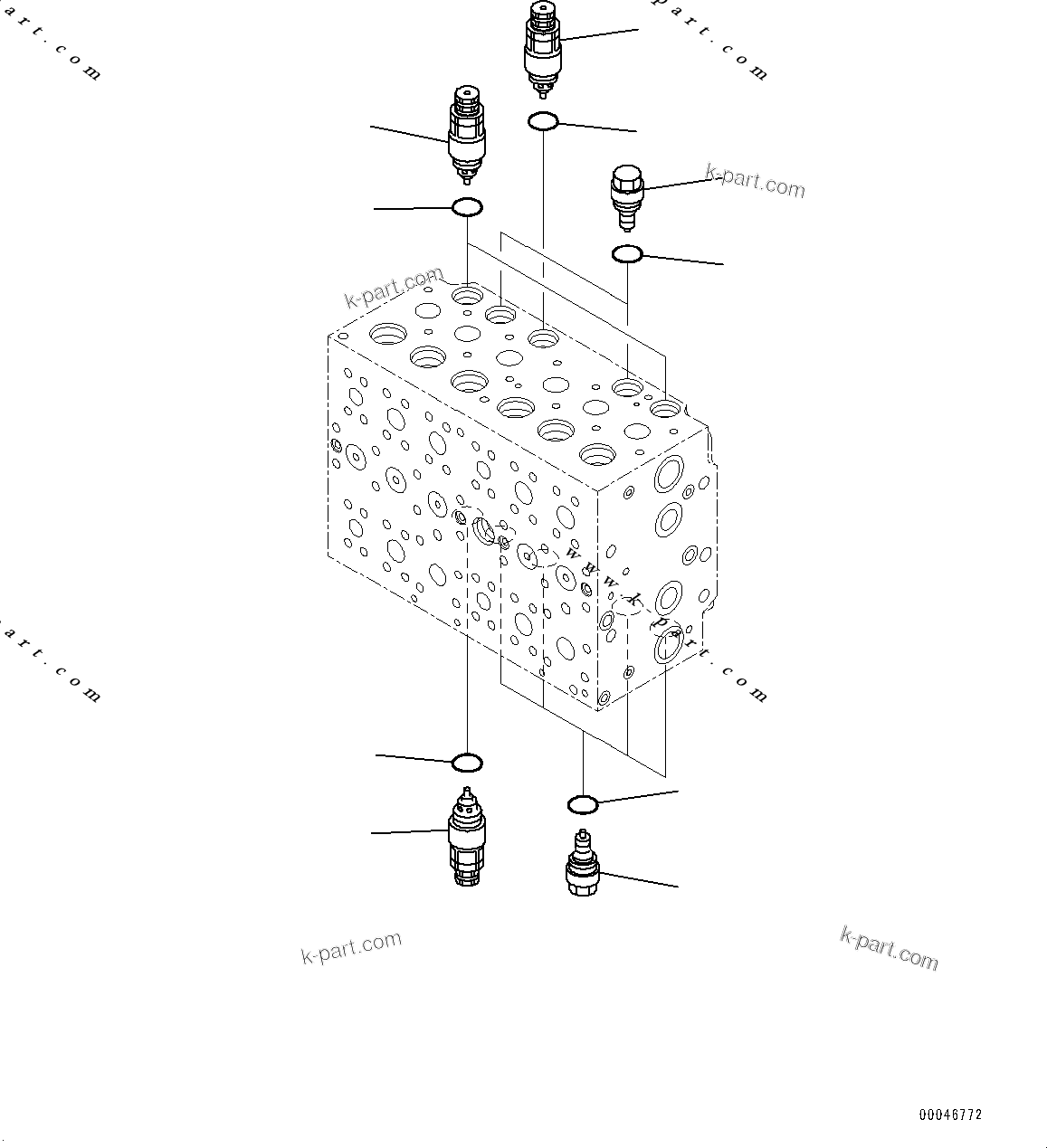 Komatsu parts book diagram for PC200-8M0 / PC200LC-8M0 S/N B50001 AND UP: CONTROL VALVE, 6-SPOOL, LOCK (12/19)