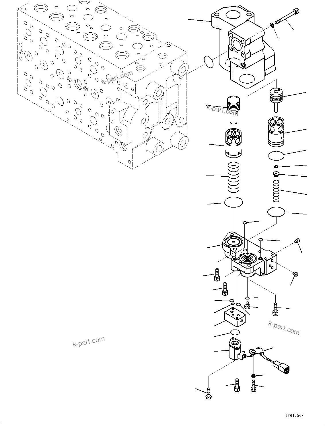 Komatsu parts book diagram for PC200-8M0 / PC200LC-8M0 S/N B50001 AND UP: CONTROL VALVE, 6-SPOOL, LOCK (15/19)