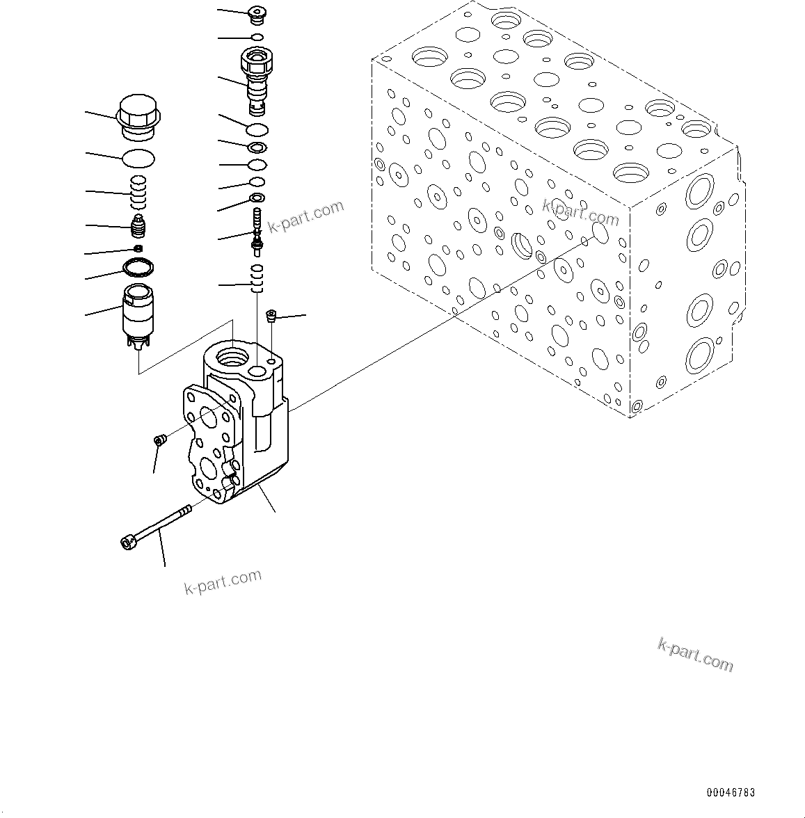 Komatsu parts book diagram for PC200-8M0 / PC200LC-8M0 S/N B50001 AND UP: CONTROL VALVE, INNER PARTS, LOCK