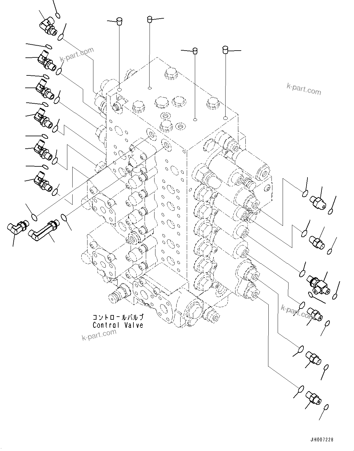 Komatsu parts book diagram for PC200-8M0 / PC200LC-8M0 S/N B50001 AND UP: CONTROL VALVE, CONNECTING PARTS, LOCK (1/2)