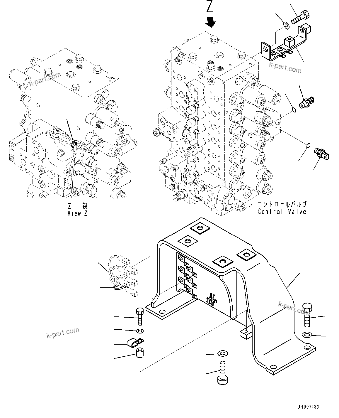 Komatsu parts book diagram for PC200-8M0 / PC200LC-8M0 S/N B50001 AND UP: CONTROL VALVE, MOUNTING BRACKET, LOCK