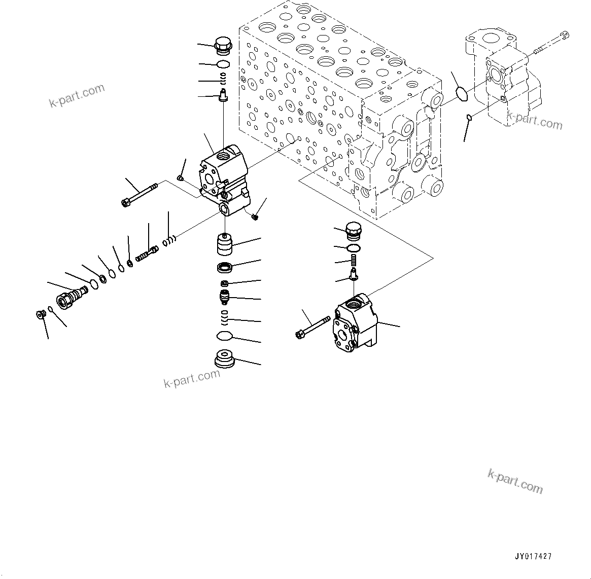 Komatsu parts book diagram for PC200-8M0 / PC200LC-8M0 S/N B50001 AND UP: CONTROL VALVE, 7-SPOOL, WITH 1-SERVICE VALVE (16/20)