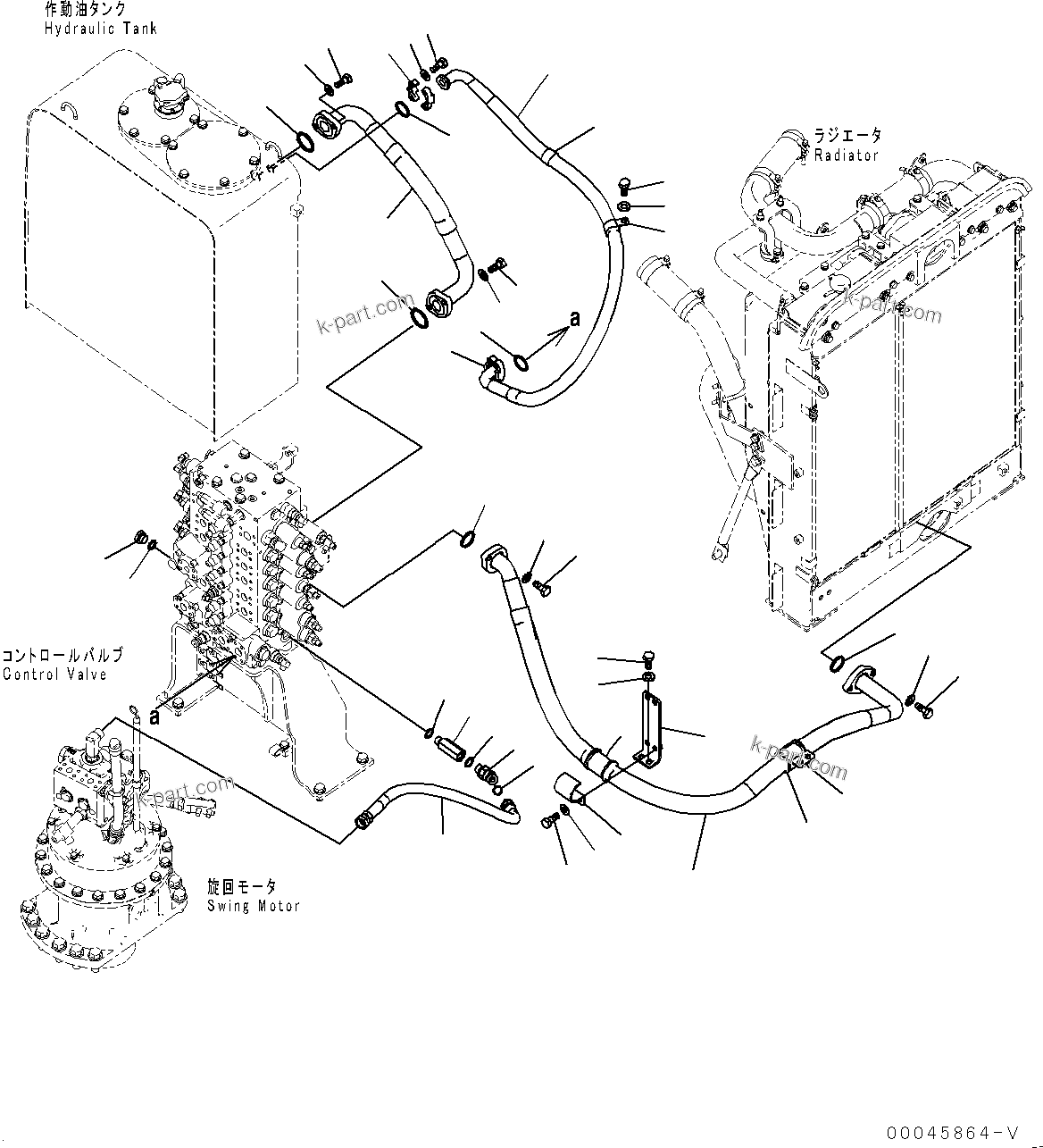 Komatsu parts book diagram for PC200-8M0 / PC200LC-8M0 S/N B50001 AND UP: RETURN PIPING (1ST ATT CONTROL)