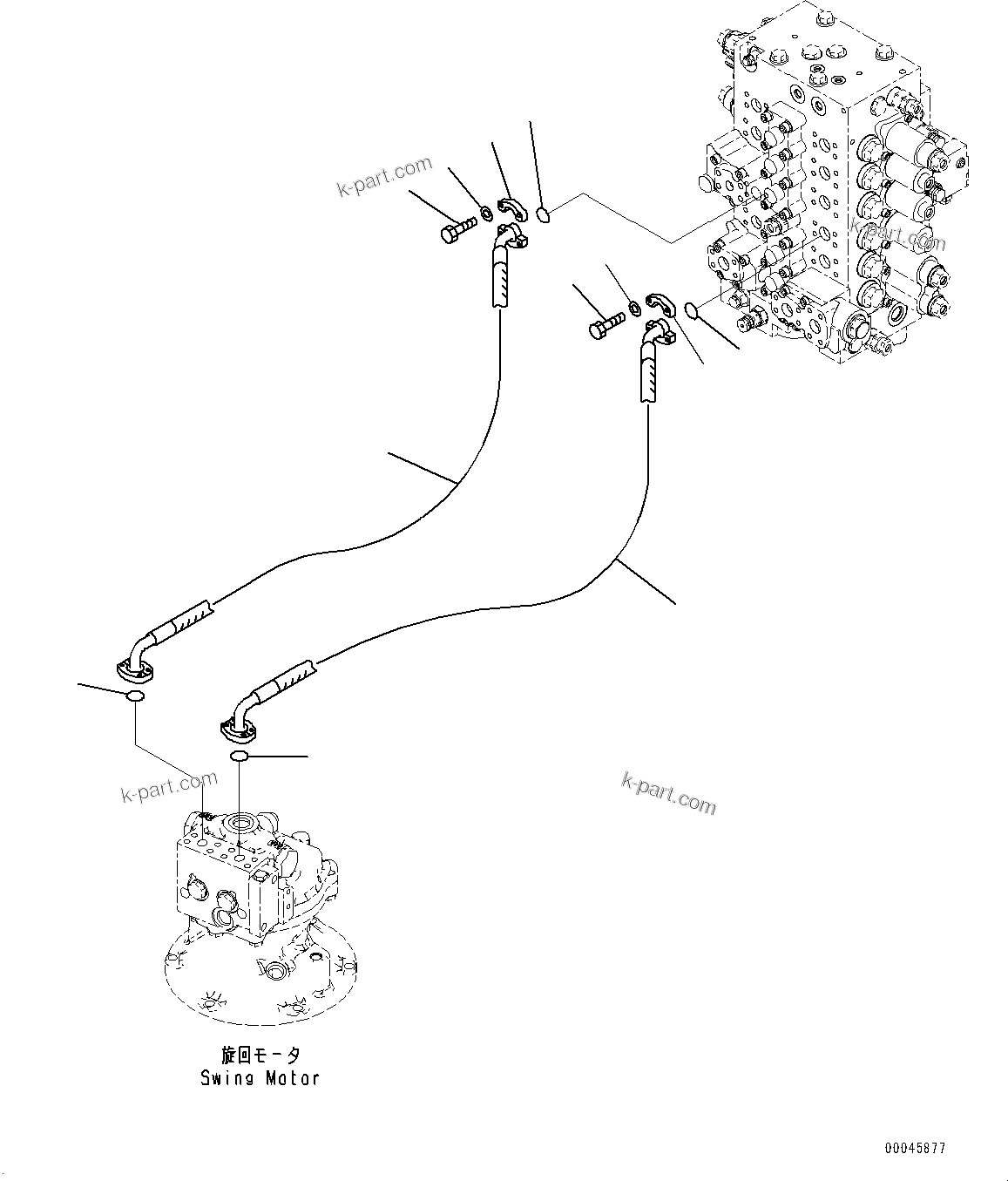 Komatsu parts book diagram for PC200-8M0 / PC200LC-8M0 S/N B50001 AND UP: SWING PIPING