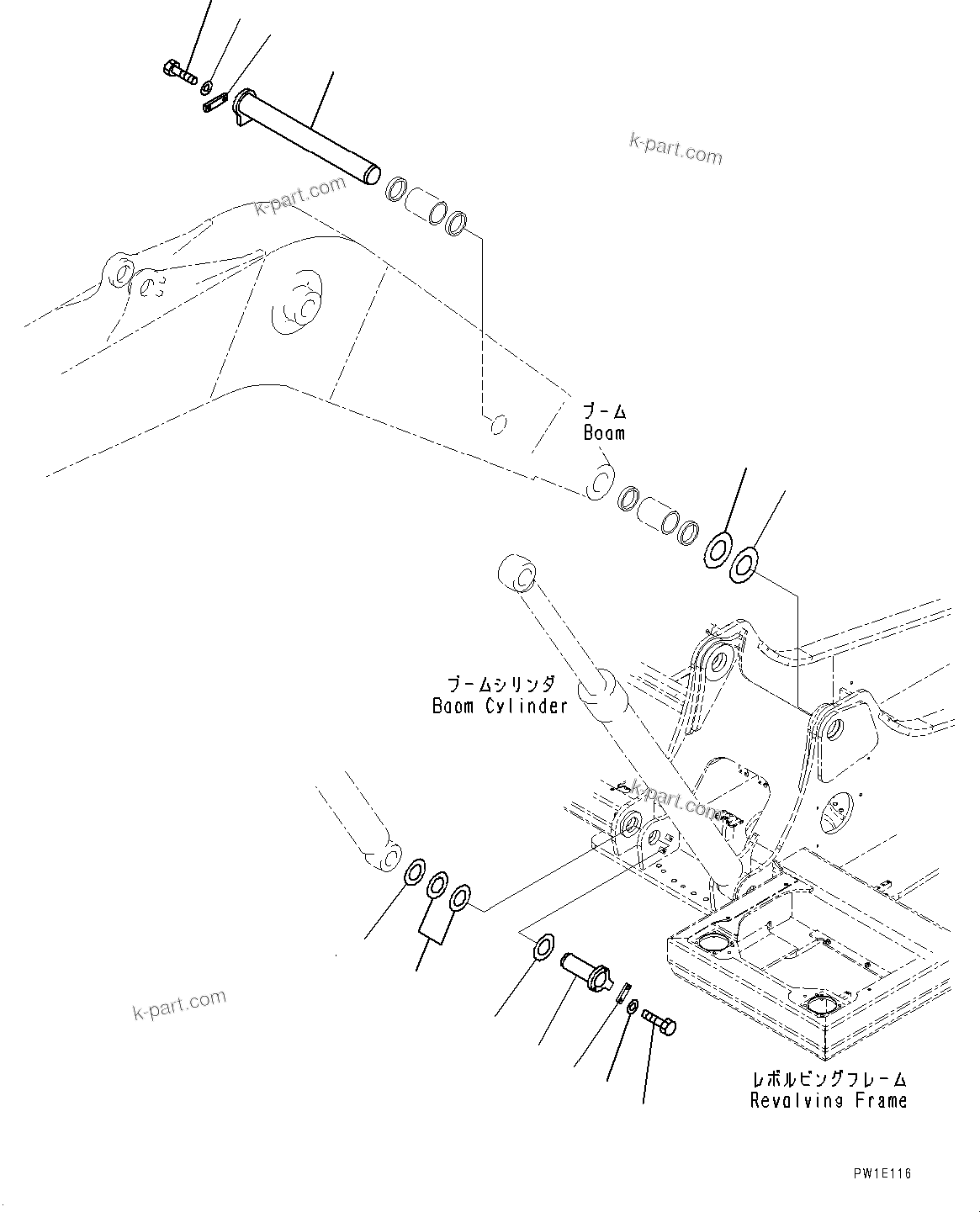 Komatsu parts book diagram for PC200-8M0 / PC200LC-8M0 S/N B50001 AND UP: BOOM FOOT PIN, 100 HOURS LUBRICATION INTERVAL