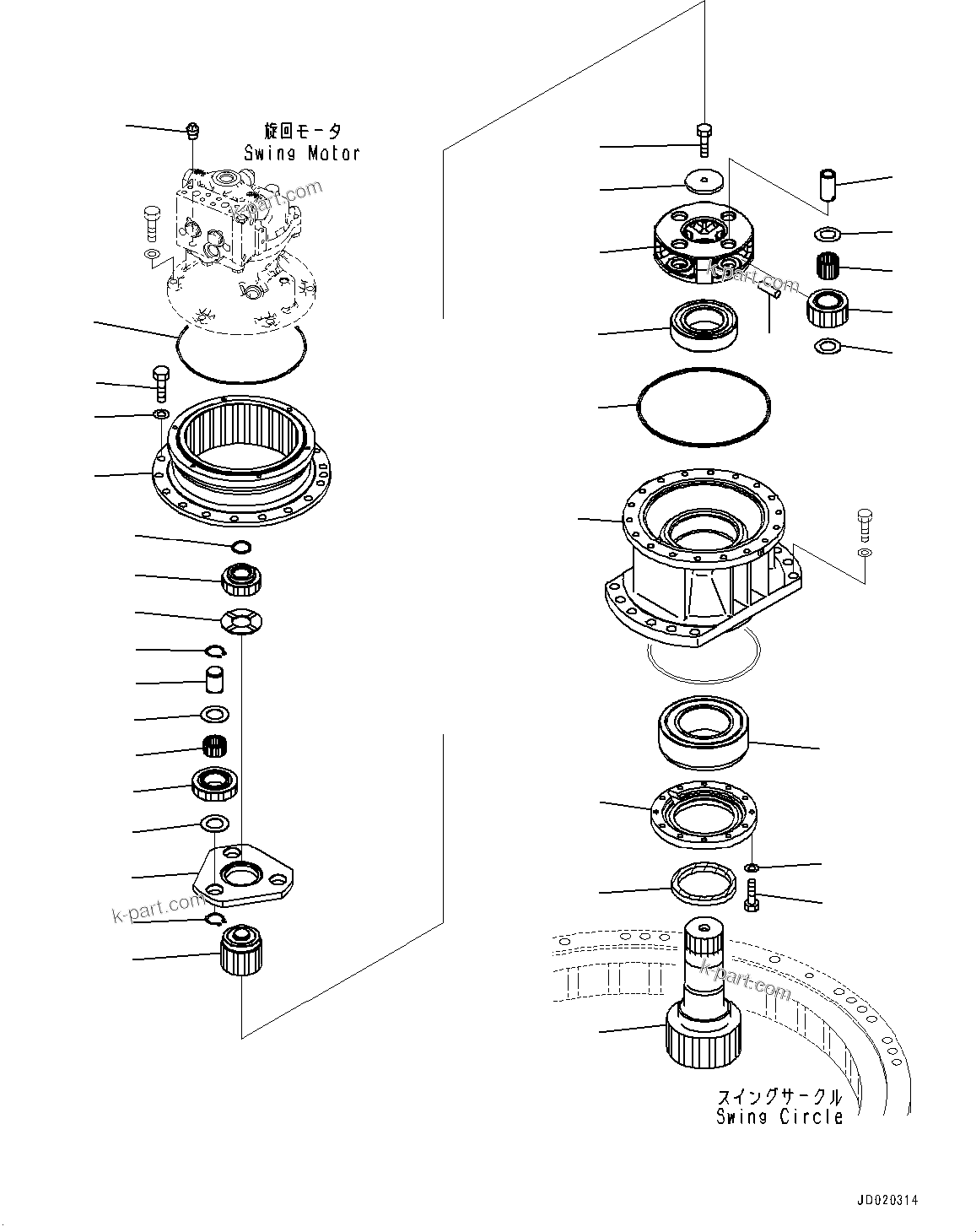 Komatsu parts book diagram for PC200-8M0 / PC200LC-8M0 S/N B50001 AND UP: SWING MACHINERY AND MOTOR, MOUNTING