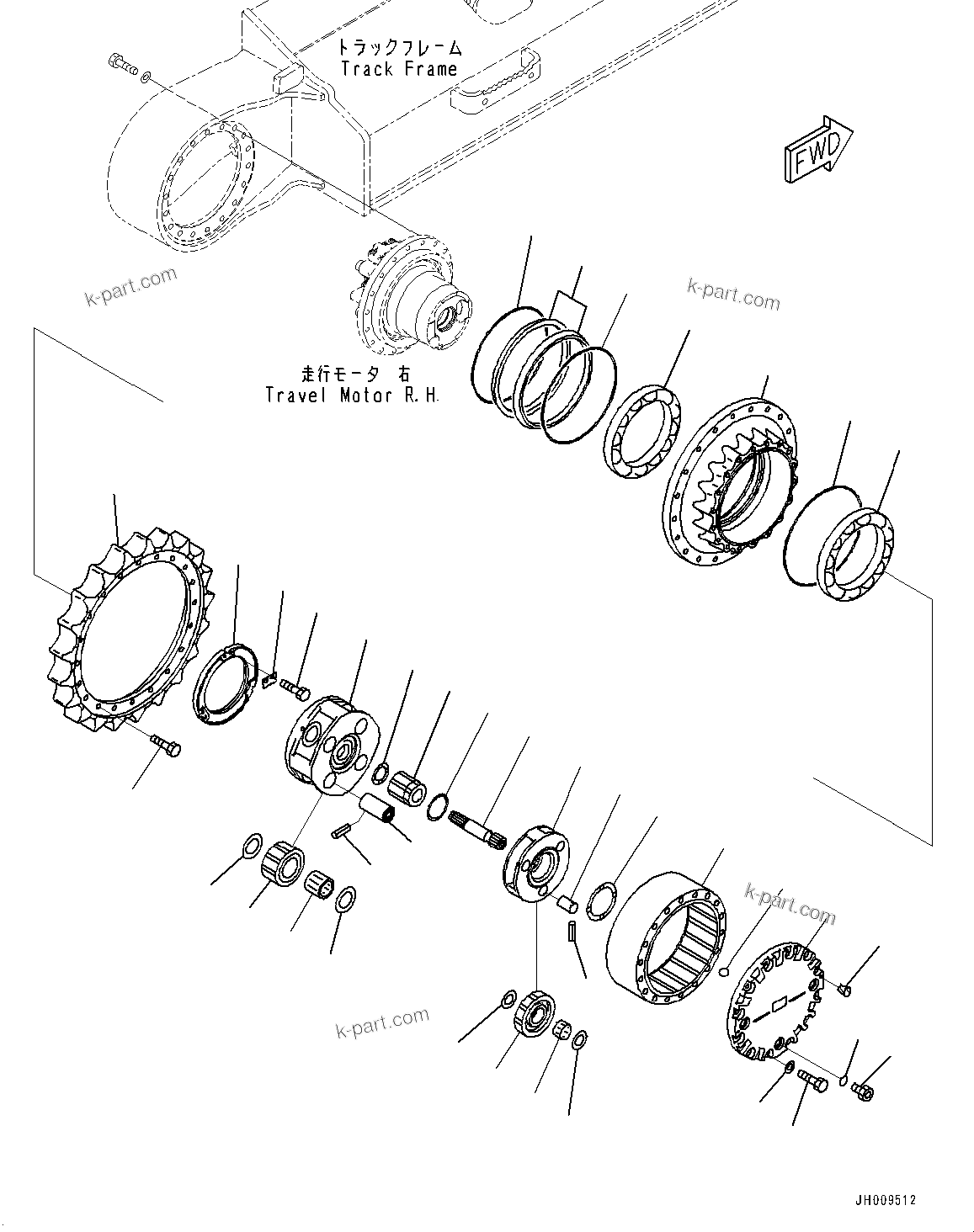 Komatsu parts book diagram for PC200-8M0 / PC200LC-8M0 S/N B50001 AND UP: TRAVEL MOTOR AND FINAL DRIVE, FINAL DRIVE R.H. (#B50001-B50310)
