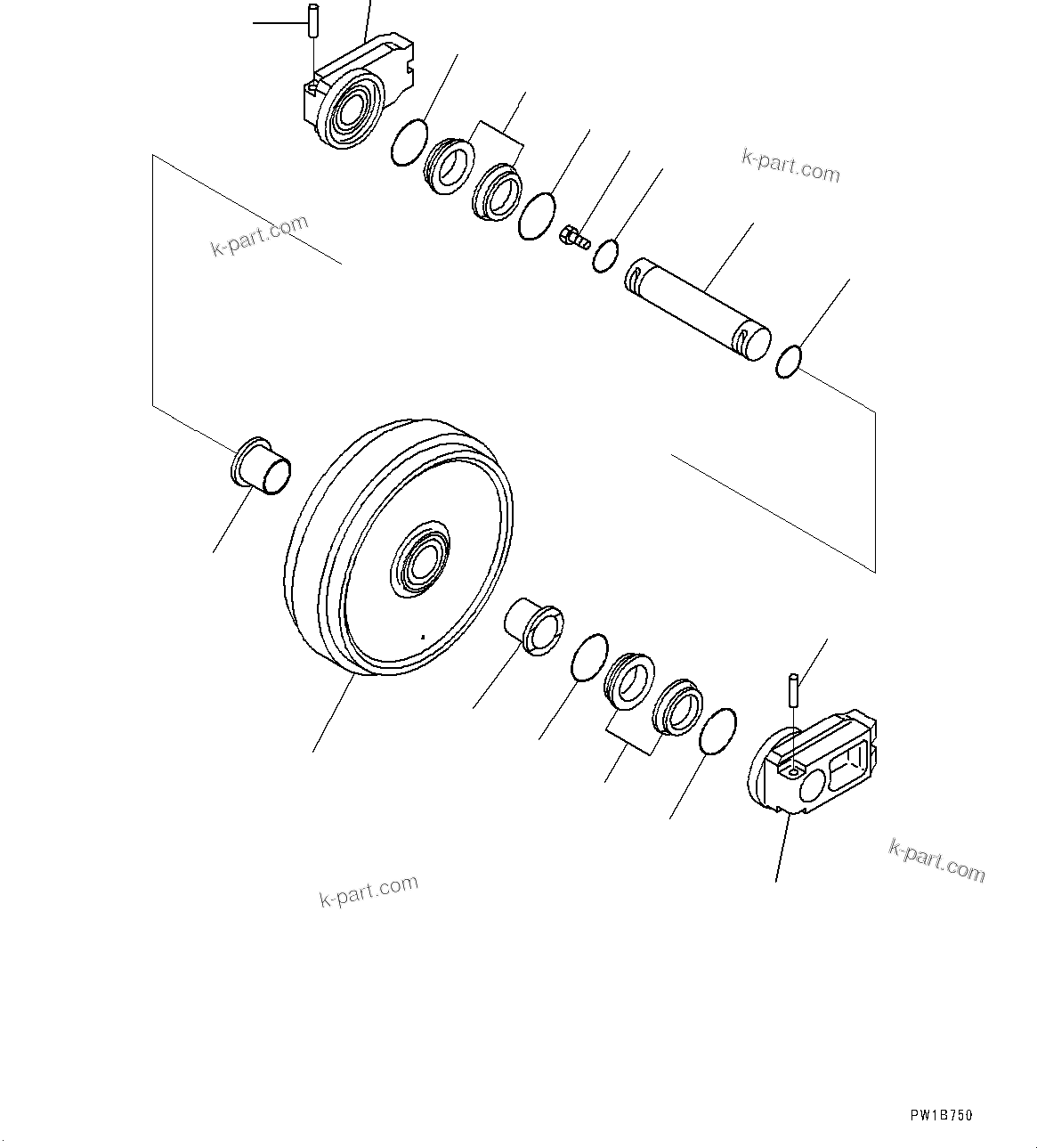 Komatsu parts book diagram for PC200-8M0 / PC200LC-8M0 S/N B50001 AND UP: FRONT IDLER AND IDLER CUSHION, FRONT IDLER (PC200LC-8M0)