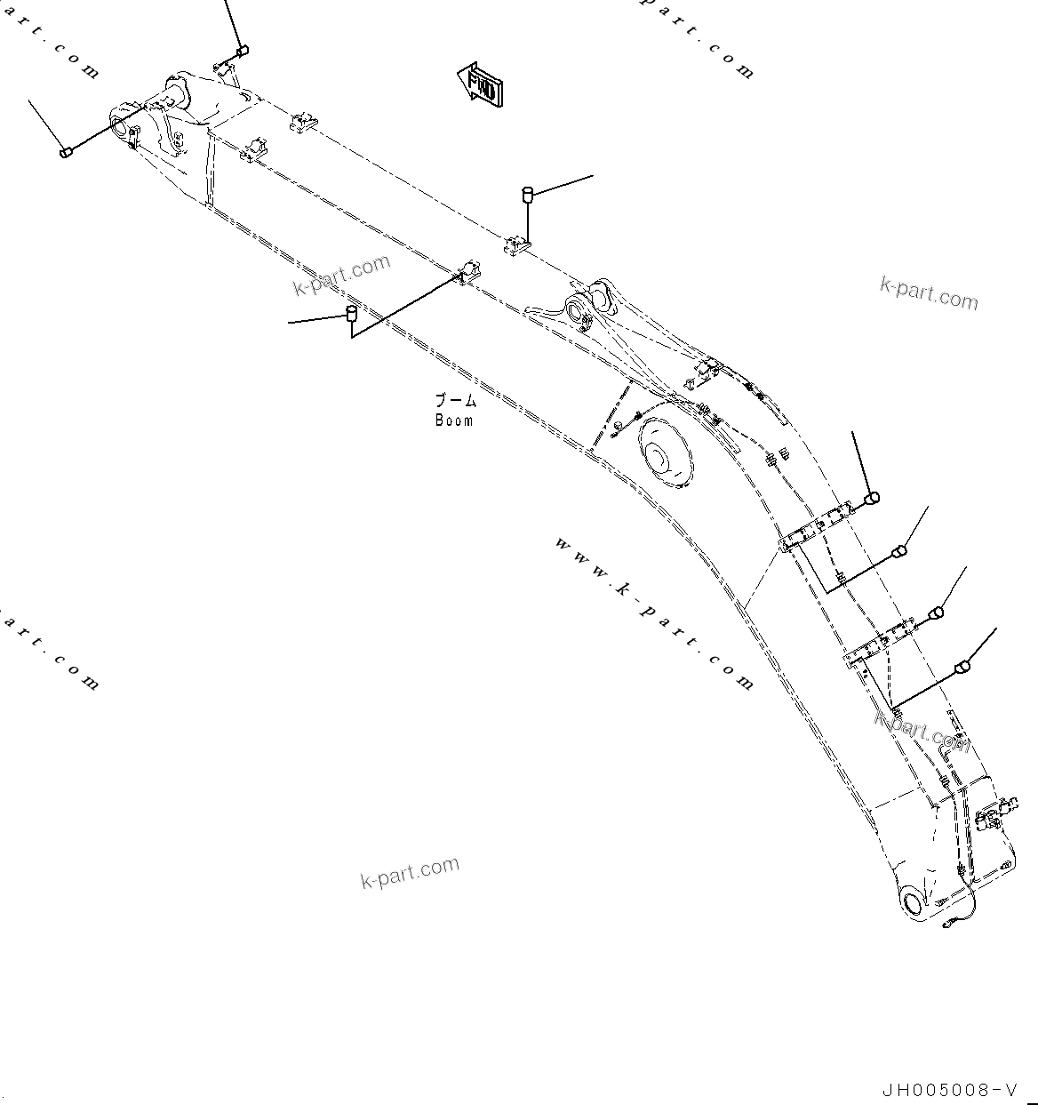 Komatsu parts book diagram for PC200-8M0 / PC200LC-8M0 S/N B50001 AND UP: BOOM, 5200MM ATTACHMENT PLUG, 100 HOURS LUBRICATION INTERVAL(PC200LC-8M0)