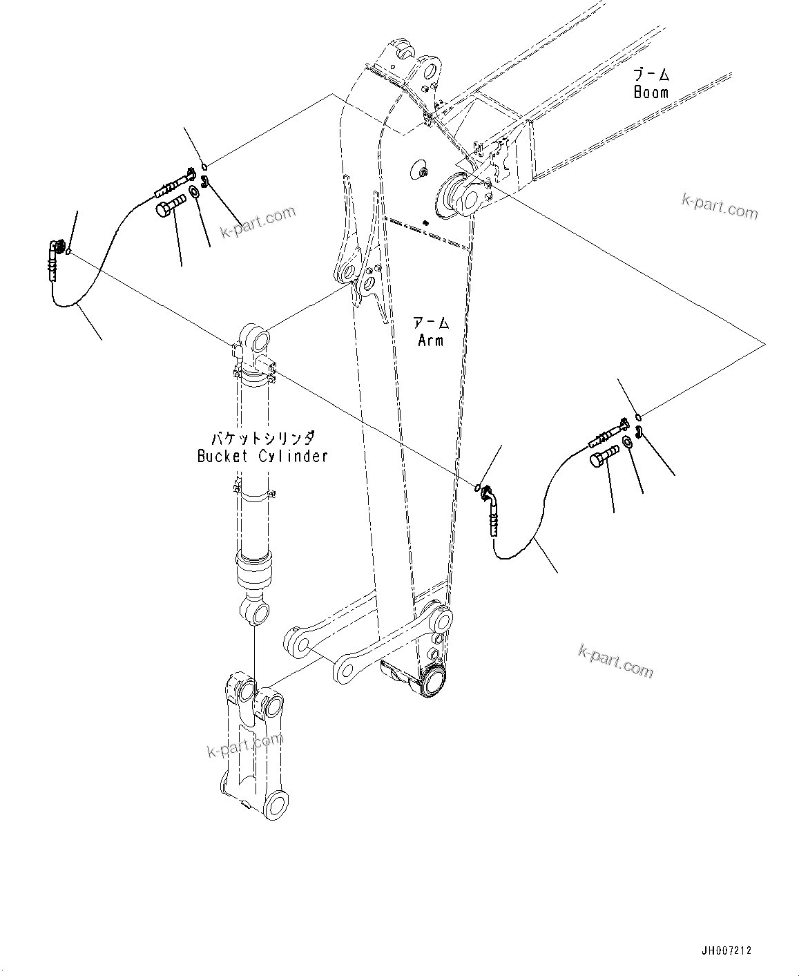 Komatsu parts book diagram for PC200-8M0 / PC200LC-8M0 S/N B50001 AND UP: ARM, BUCKET CYLINDER HOSE (1ST ATT CONTROL)