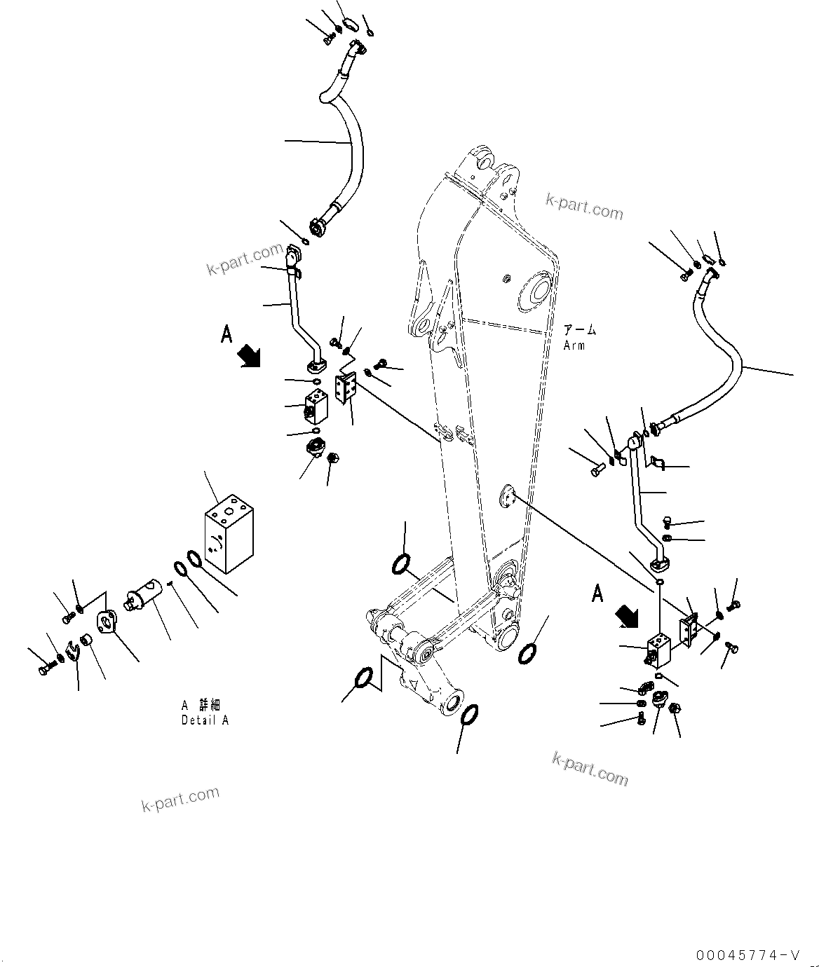 Komatsu parts book diagram for PC200-8M0 / PC200LC-8M0 S/N B50001 AND UP: ARM, ADDITIONAL PIPING (1ST ATT CONTROL)