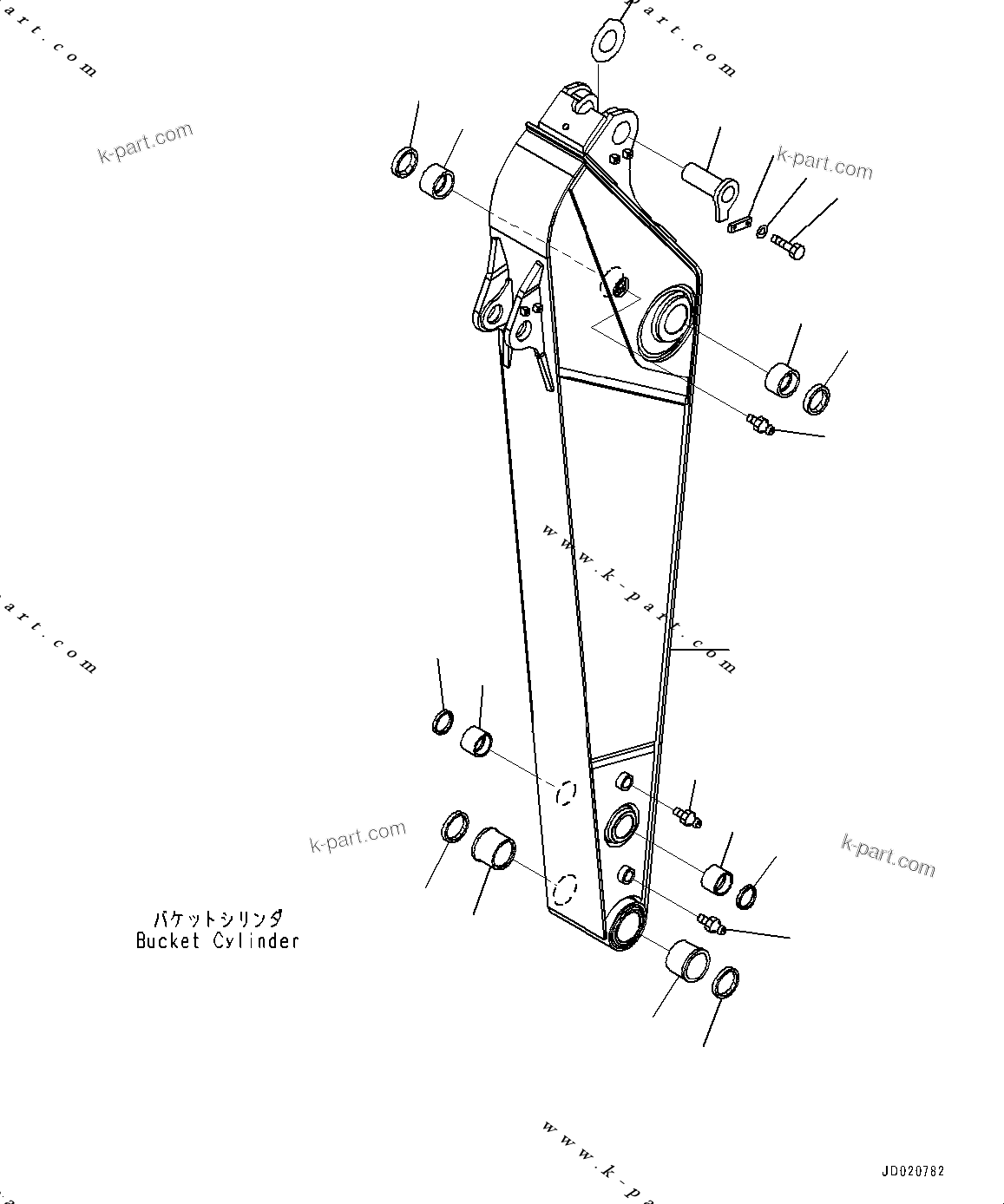 Komatsu parts book diagram for PC200-8M0 / PC200LC-8M0 S/N B50001 AND UP: ARM, 2400MM, ARM AND PIN,  SPEC LOG LOADER (PC200-8M0)