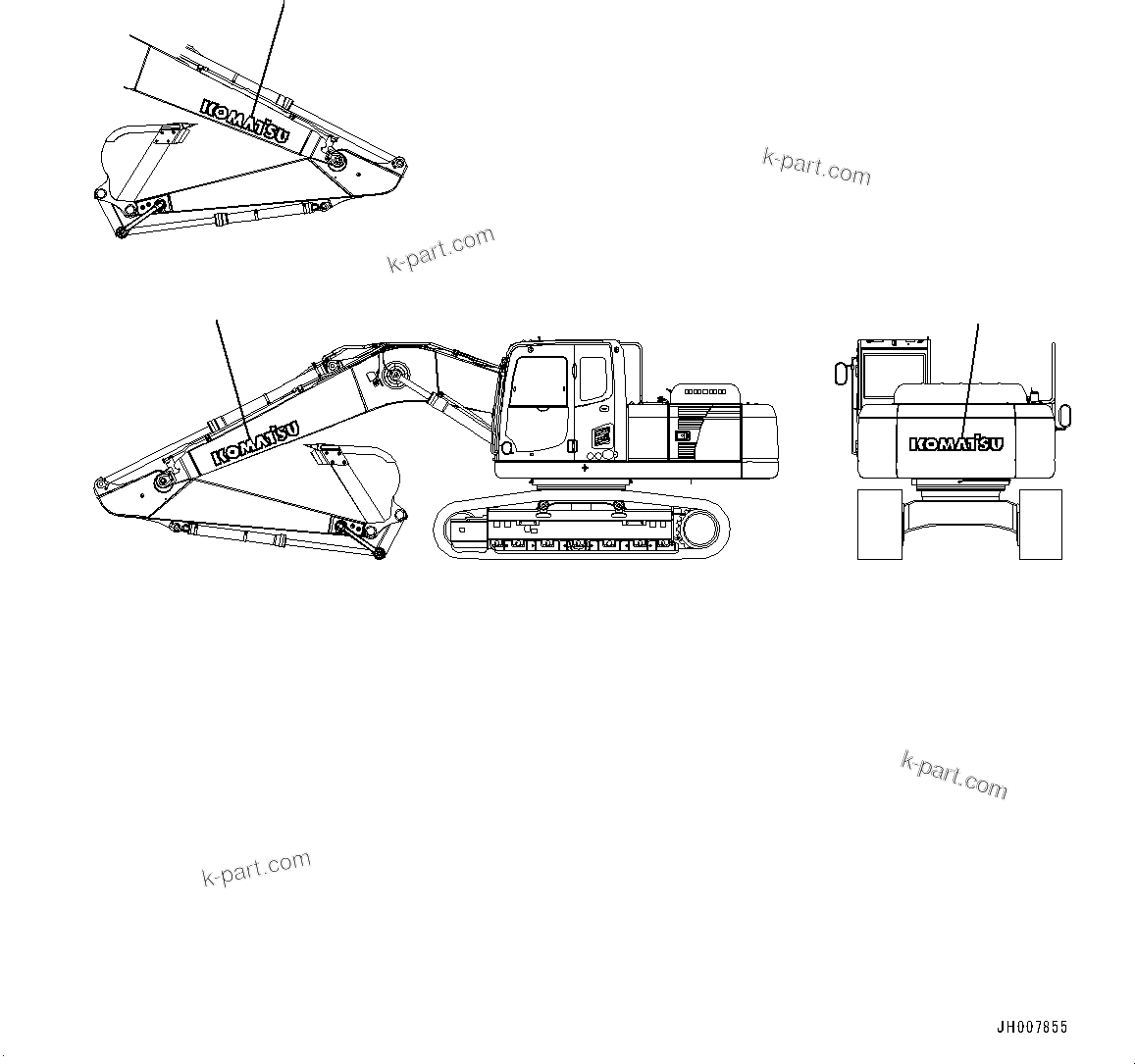 Komatsu parts book diagram for PC200-8M0 / PC200LC-8M0 S/N B50001 AND UP: KOMATSU LOGO, ADDITIONAL