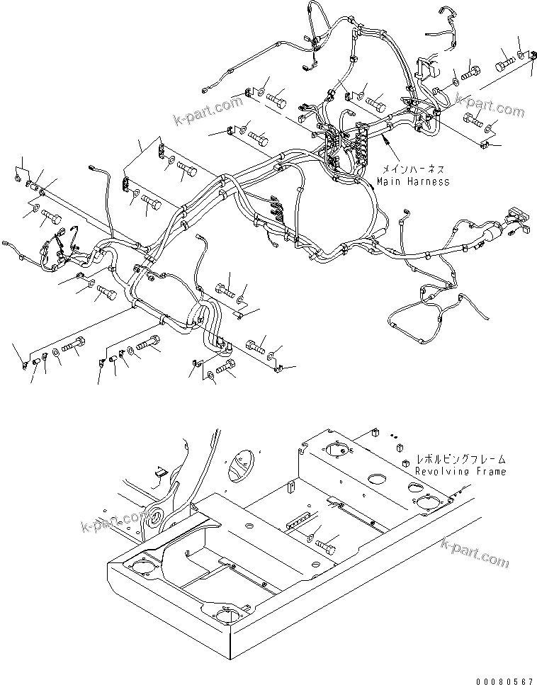 Komatsu parts book diagram for PC200LC-8E0 S/N 1001-UP: ELECTRIC WIRING (MAIN HARNESS) (1/3)