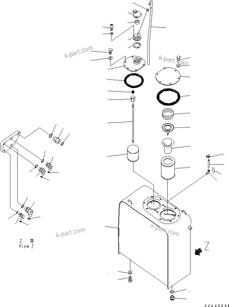 Komatsu parts book diagram for PC200LC-8E0 S/N 1001-UP: HYDRAULIC OIL TANK