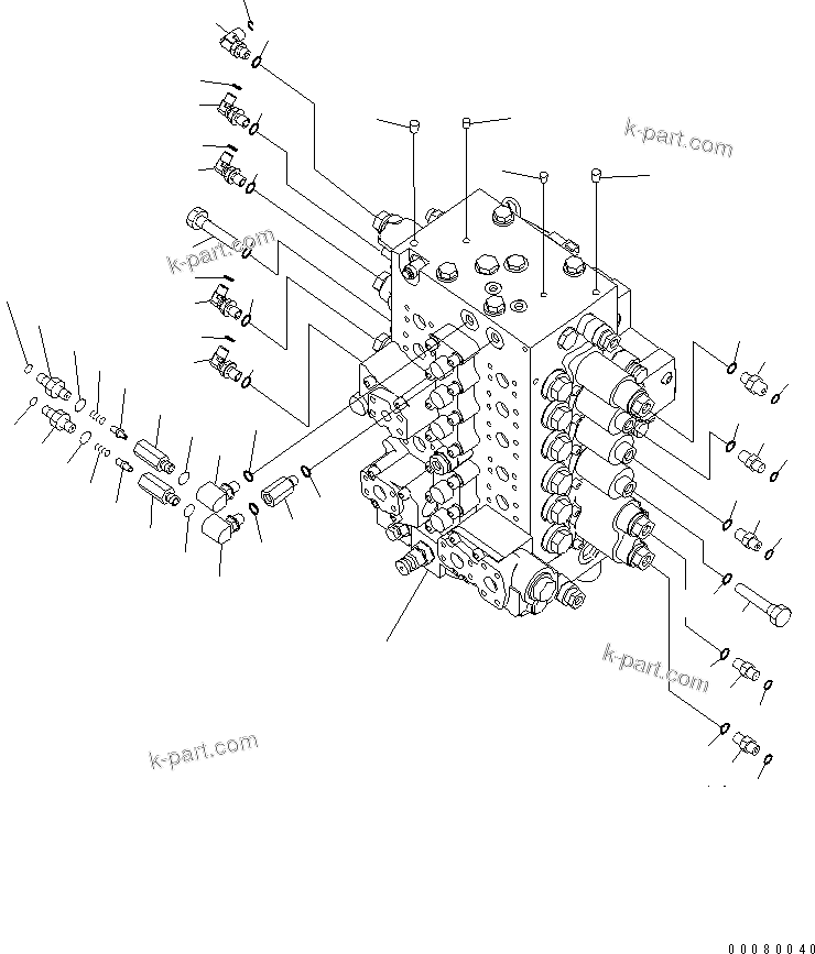 Komatsu parts book diagram for PC200LC-8E0 S/N 1001-UP: MAIN CONTROL VALVE (CONNECTING PARTS) (1/2)(#1001-1097)