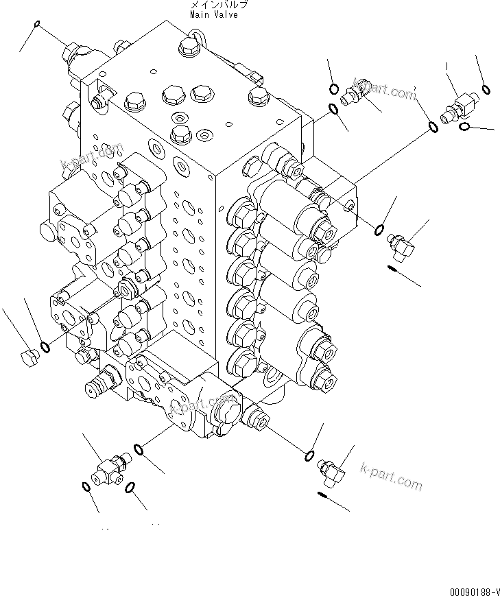 Komatsu parts book diagram for PC200LC-8E0 S/N 1001-UP: MAIN CONTROL VALVE (CONNECTING PARTS) (2/2)(#1098-)