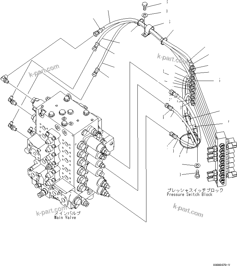 Komatsu parts book diagram for PC200LC-8E0 S/N 1001-UP: PPC MAIN LINE(#1001-1090)