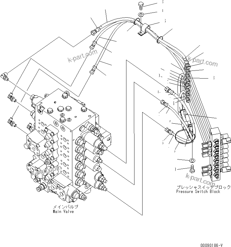 Komatsu parts book diagram for PC200LC-8E0 S/N 1001-UP: PPC MAIN LINE(#1091-)