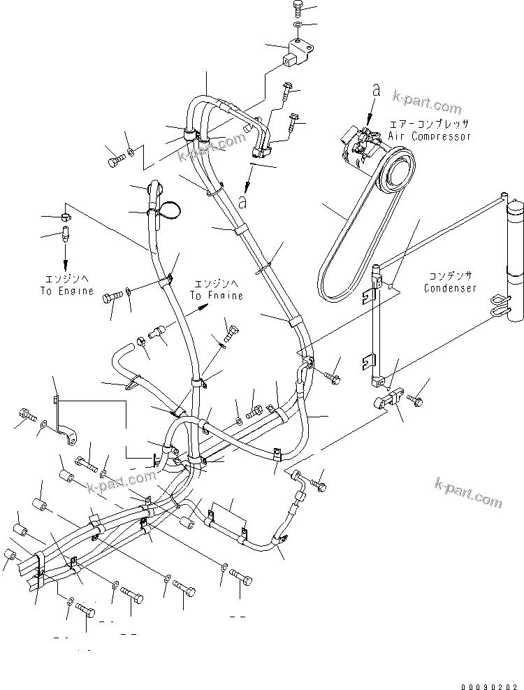 Komatsu parts book diagram for PC200LC-8E0 S/N 1001-UP: AIR CONDITIONER (HOSE)(#1089-)