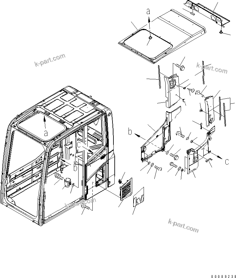 Komatsu parts book diagram for PC200LC-8E0 S/N 1001-UP: OPERATOR'S CAB (ROOF COVER AND AIR INTAKE)(#1068-)