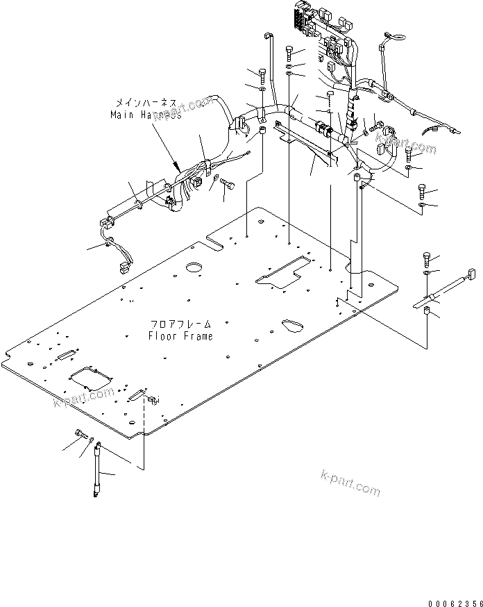 Komatsu parts book diagram for PC200LC-8E0 S/N 1001-UP: OPERATOR'S CAB (FLOOR) (HARNESS CLAMP AND EARTH)