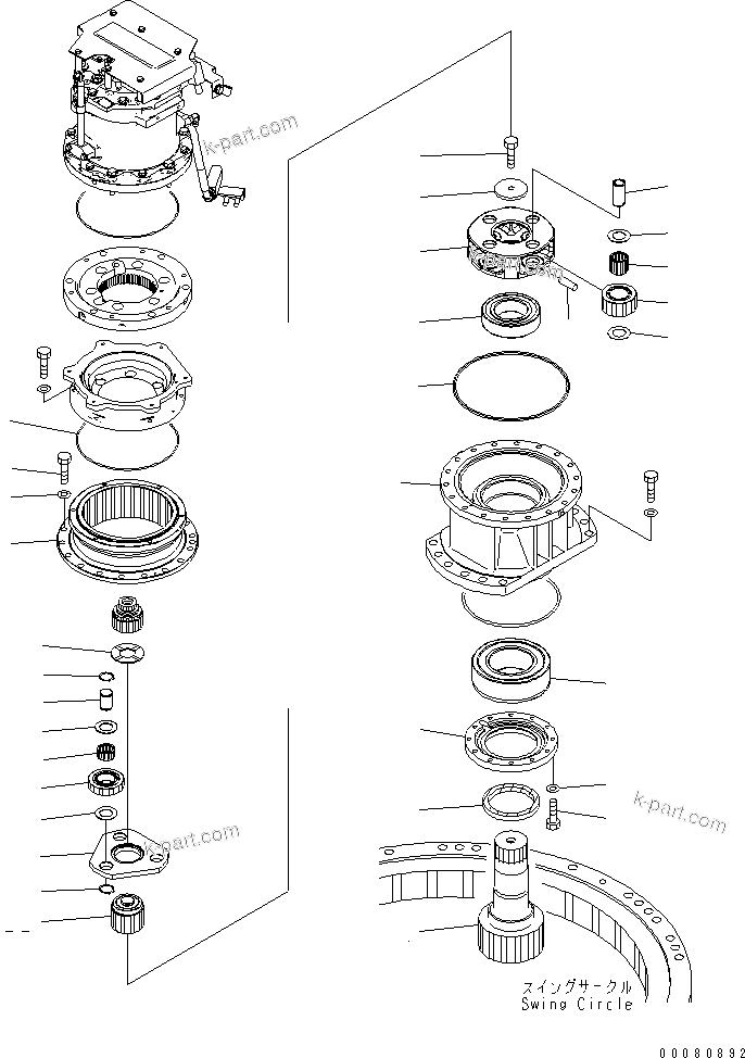 Komatsu parts book diagram for PC200LC-8E0 S/N 1001-UP: SWING MACHINERY (MACHINERY) (1/2)