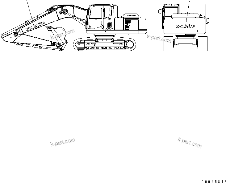 Komatsu parts book diagram for PC200LC-8E0 S/N 1001-UP: KOMATSU LOGO (BOOM AND COUNTER WEIGHT)