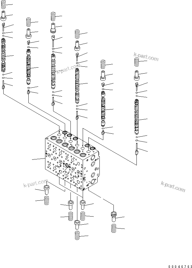 Komatsu parts book diagram for PC200LC-8E0 S/N 1001-UP: MAIN VALVE (1/17)