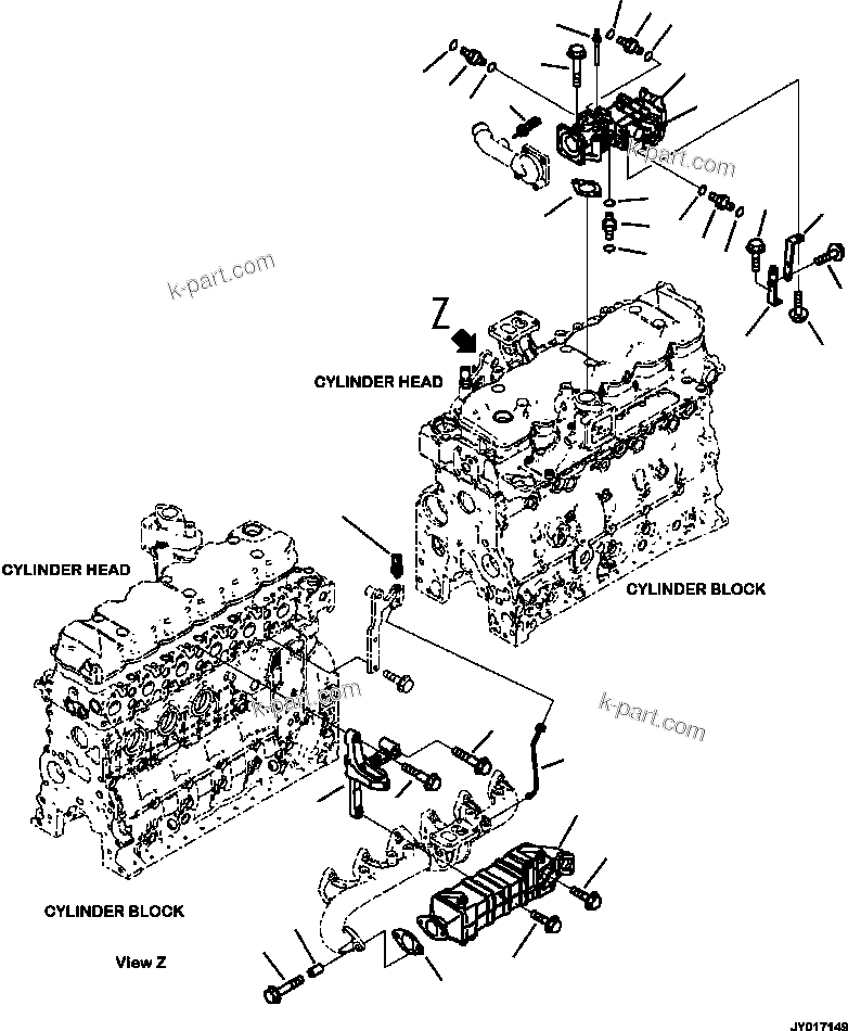 Komatsu parts book diagram for PC240LL-10 SN A20601-UP: AER00-001001 EXHAUST GAS RECIRCULATION (EGR) VALVE AND COOLER