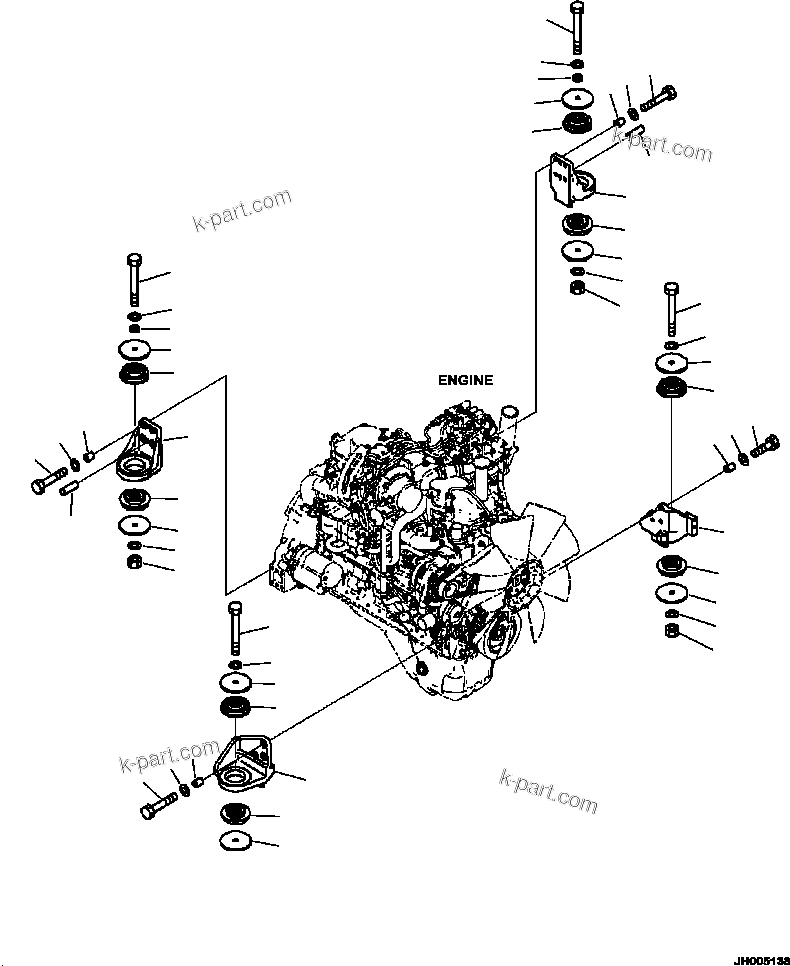 Komatsu parts book diagram for PC240LL-10 SN A20601-UP: B0100-001001 ENGINE MOUNT