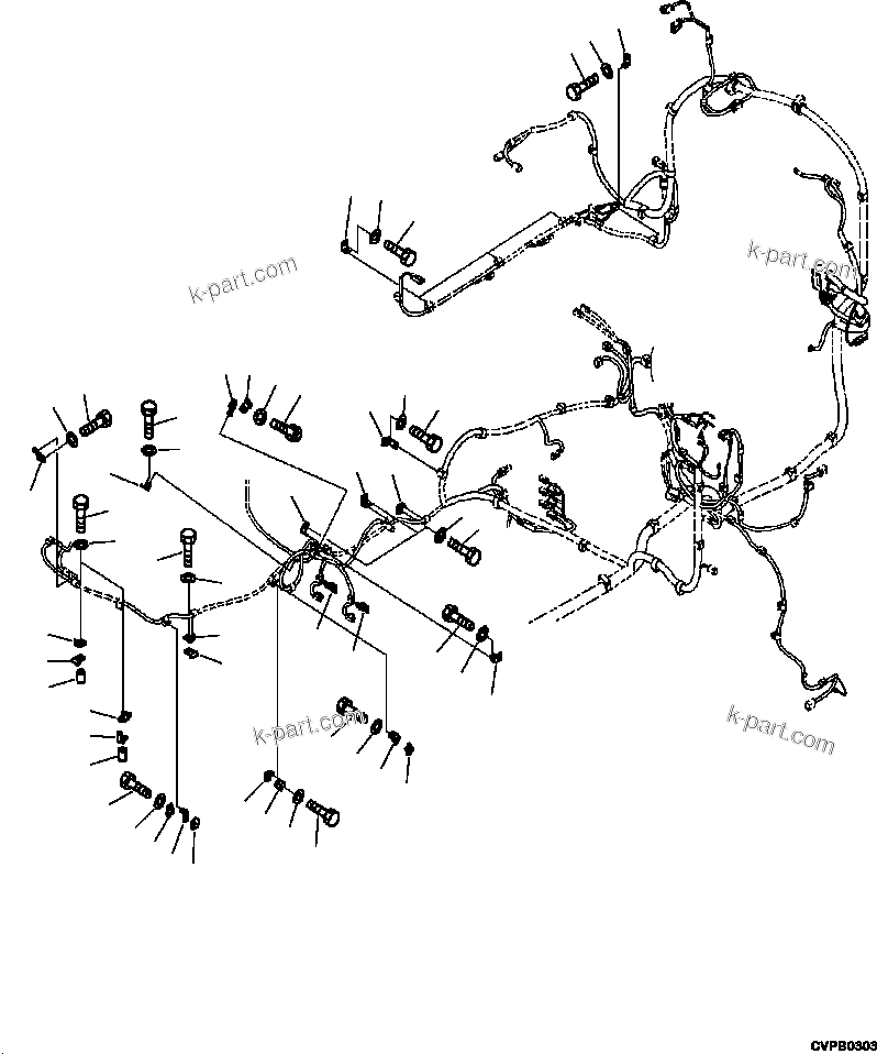 Komatsu parts book diagram for PC240LL-10 SN A20601-UP: E0200-001004 MAIN WIRING HARNESS CLIPS AND MOUNTING (2/3)