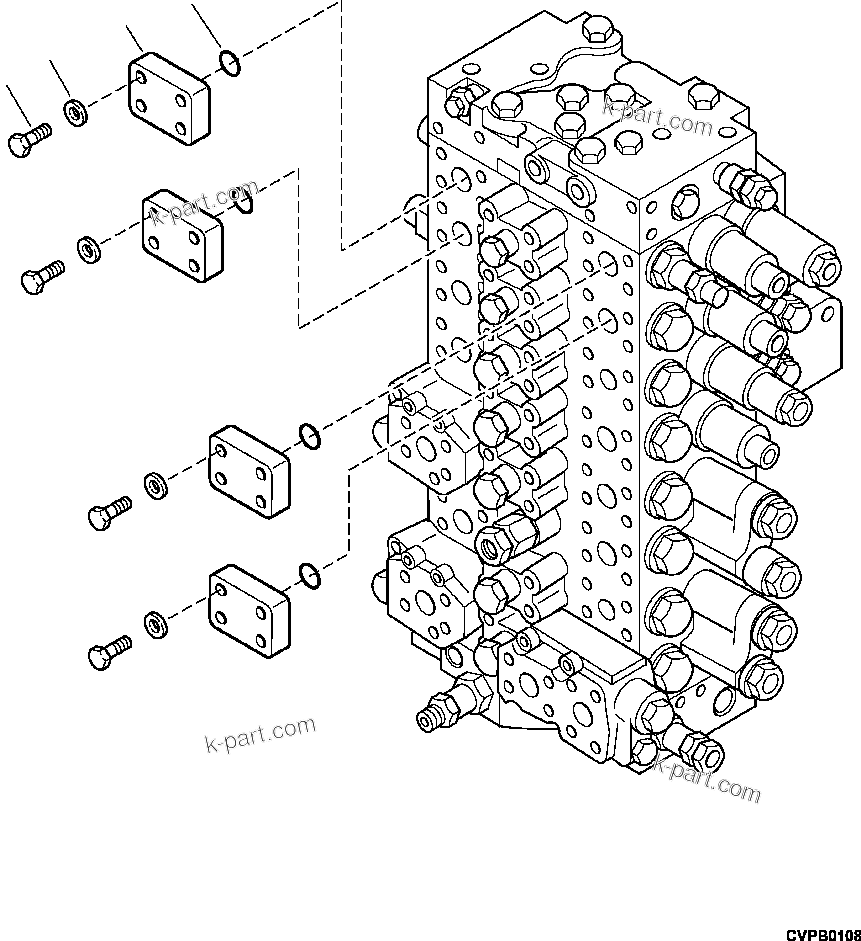 Komatsu parts book diagram for PC240LL-10 SN A20601-UP: H0120-003001 MAIN CONTROL VALVE PLUG KIT