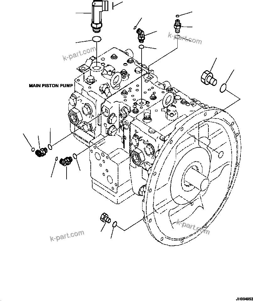 Komatsu parts book diagram for PC240LL-10 SN A20601-UP: H0210-001001 MAIN PISTON PUMP CONNECTORS