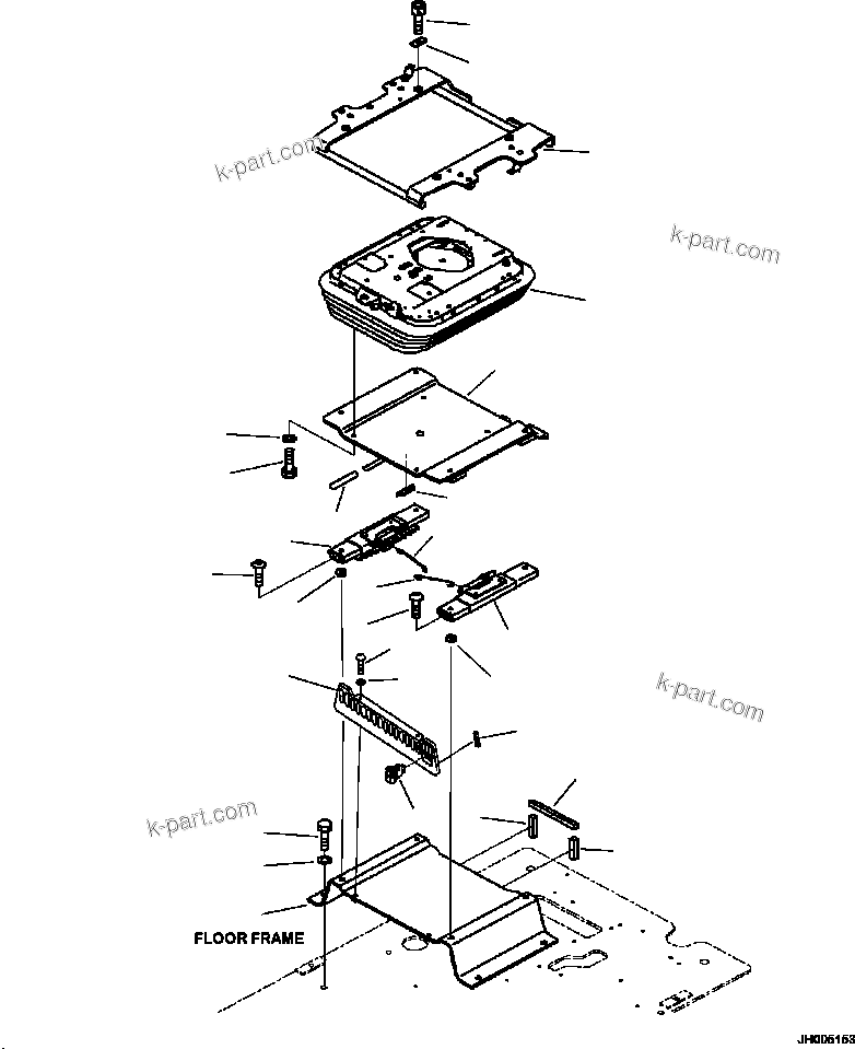 Komatsu parts book diagram for PC240LL-10 SN A20601-UP: K0110-001002 OPERATOR SEAT BASE FRAME MOUNT AND ENGINE STOP SWITCH