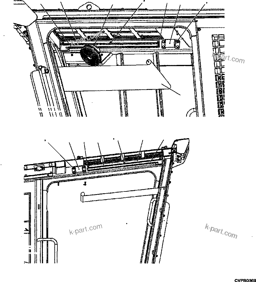 Komatsu parts book diagram for PC240LL-10 SN A20601-UP: K1110-001025 CAB ROLLER BLIND