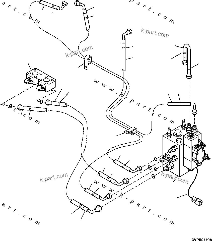 Komatsu parts book diagram for PC240LL-10 SN A20601-UP: N1230-001001 SOFT SWING BLOCK MANIFOLD TO VALVE MANIFOLD HYDRAULIC PIPING