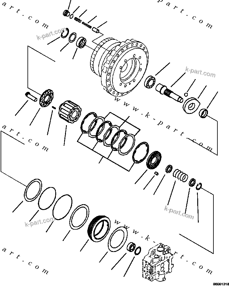 Komatsu parts book diagram for PC240LL-10 SN A20601-UP: P1210-002002 TRAVEL MOTOR AND FINAL DRIVE TRAVEL MOTOR, R.H. (2/3)