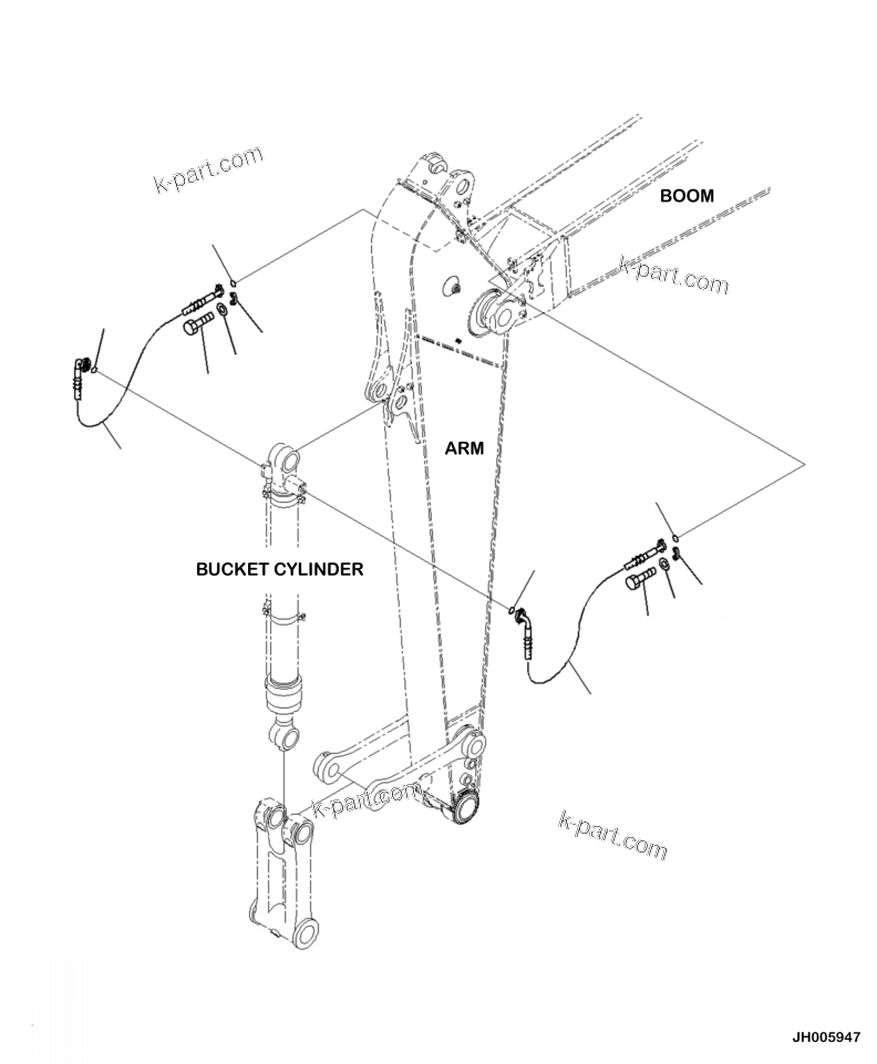 Komatsu parts book diagram for PC240LL-10 SN A20601-UP: T1200-004004 ARM, 3500 MM WITH 1-ATTACHMENT BUCKET CYLINDER HOSE