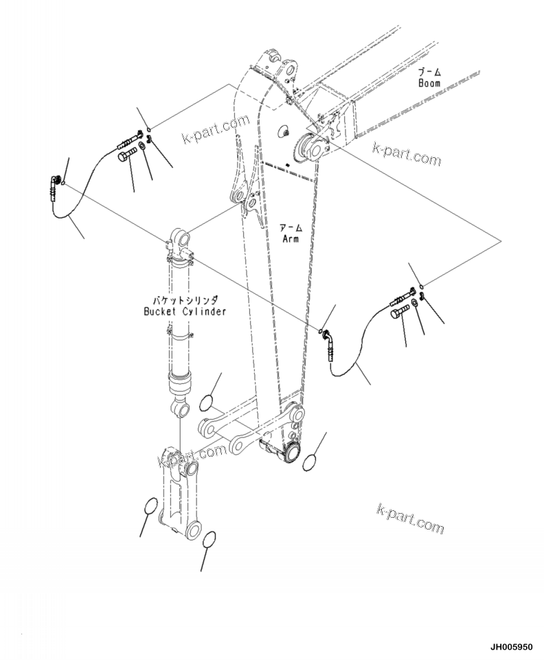 Komatsu parts book diagram for PC240LL-10 SN A20601-UP: T1200-006004 ARM, 3500 MM BUCKET CYLINDER HOSE