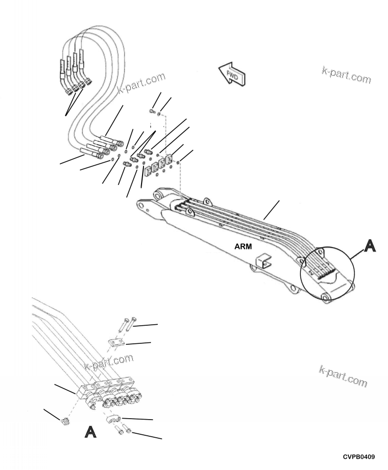 Komatsu parts book diagram for PC240LL-10 SN A20601-UP: T1300-11A0 LOG LOADER GRAPPLE HOSES