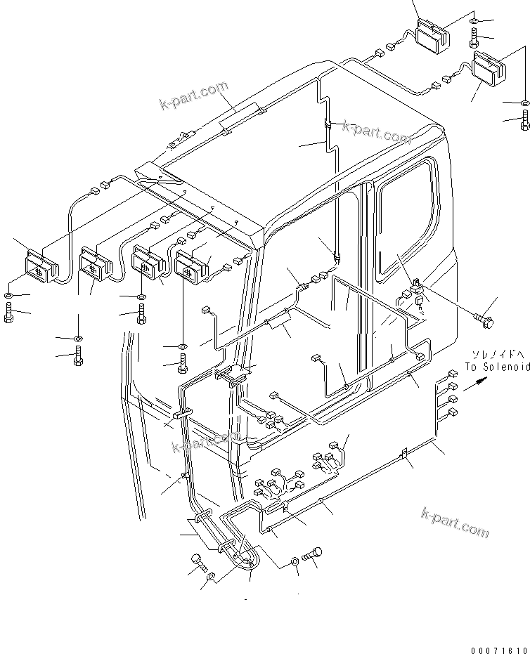 Komatsu parts book diagram for PC300LL-7L S/N A85001-UP: CAB EXTERNAL LIGHTS AND ELECTRICAL WIRING (15INCH RISER)