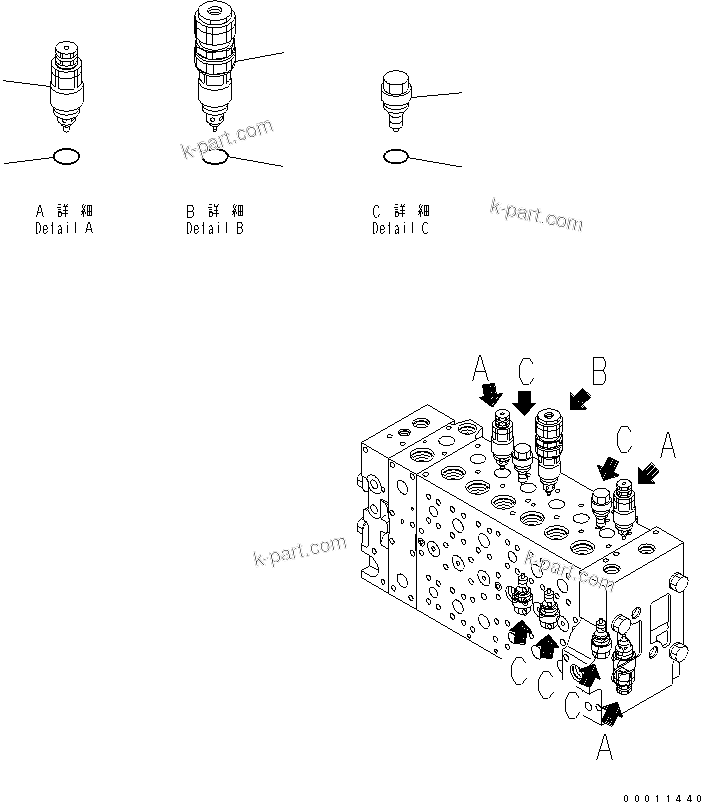 Komatsu parts book diagram for PC300LL-7L S/N A85001-UP: MAIN VALVE (SUCTION AND SAFETY VALVE)