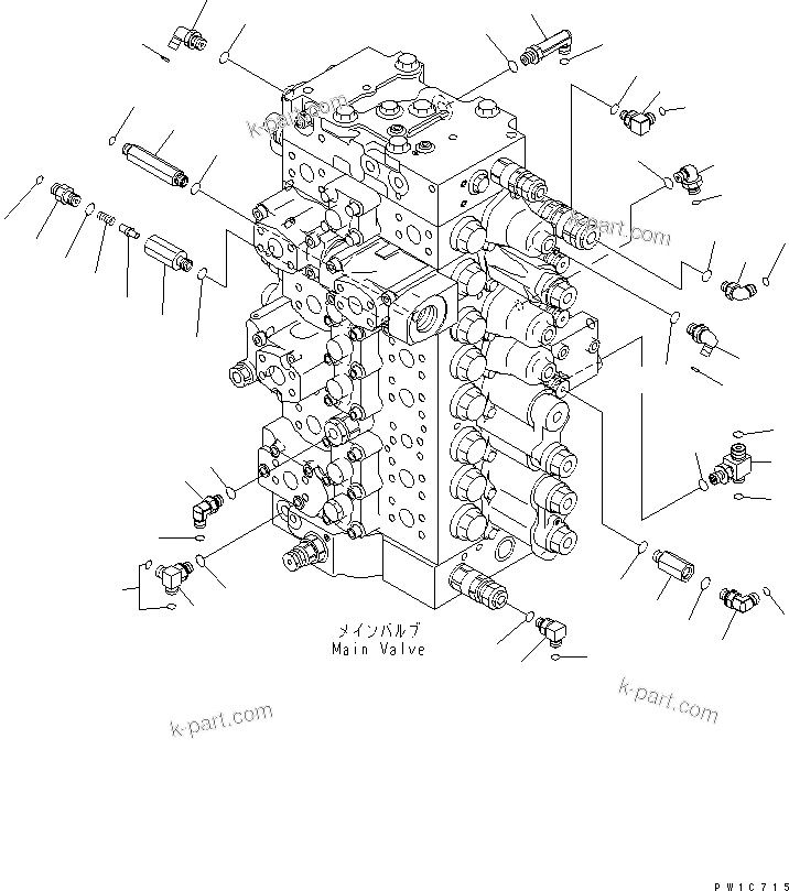 Komatsu parts book diagram for PC300LL-7L S/N A85001-UP: MAIN VALVE (CONNECTING PARTS) (WITH 1 ACTUATOR) (2/2)